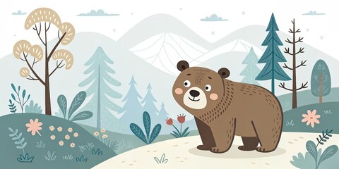 minimalist cute cartoon bear wildlife background