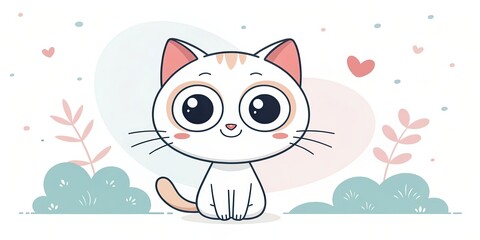 Sticker - minimalist cute cartoon cat background