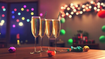 Sticker - Glasses of champagne at new year party