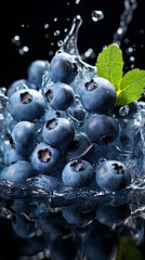 Wall Mural - Blueberries splashing in water