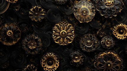 Abstract 3D Floral Design with Black and Gold Elements