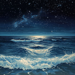 ocean waves and moon