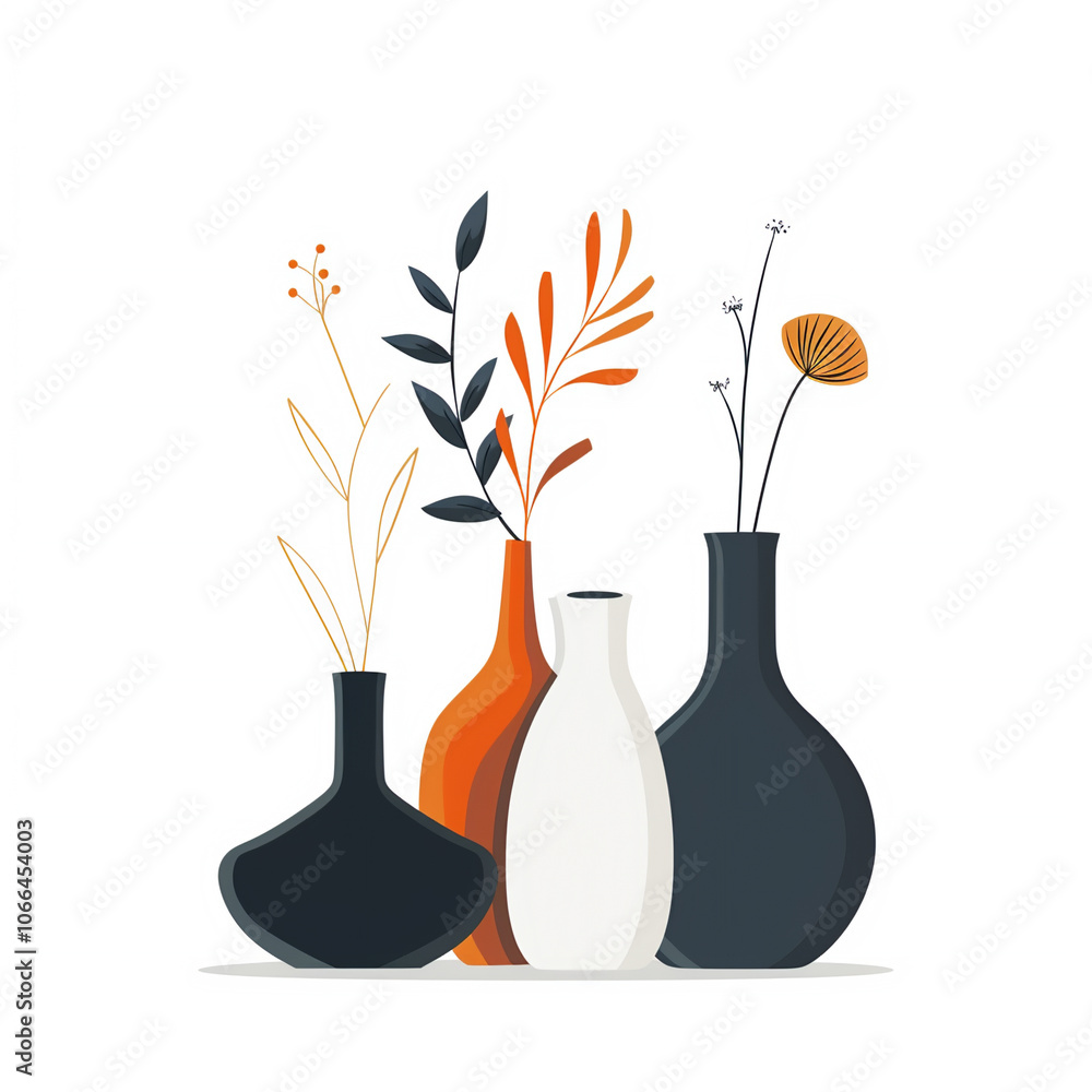 flat logo vector realistic minimalistic vases of various size and shape ...