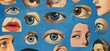 © Sagar - collage of various eyes, mouths, and ears in black and white on a blue background