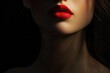 © twilight mist - Close-up of a Woman's Red Lips and Chin with Dark Background