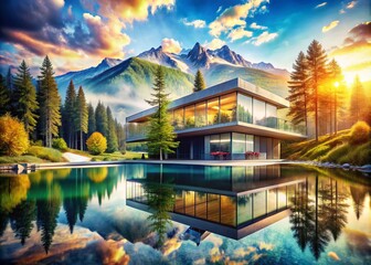 Poster - Captivating Double Exposure Photography Showcasing Architectural Projects Blending Modern Designs with Nature Elements for Unique Visual Storytelling and Innovative Perspectives