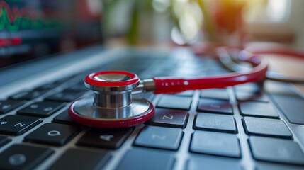 stethoscope on laptop keyboard