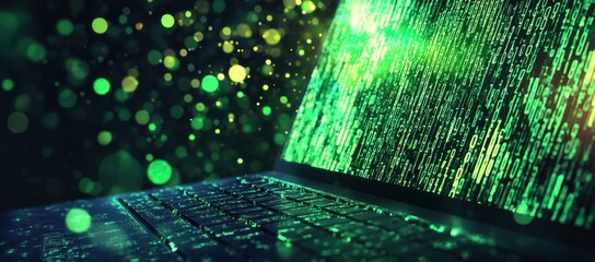 Laptop With Green Code Display