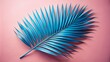 © prapatsorn - Blue Coconut Palm Leaf Isolated on Pink Background - Low Light Photography, Tropical Aesthetic, Nature's Elegance, Vibrant Colors, Contemporary Decor, Clipping Path for Graphic Design