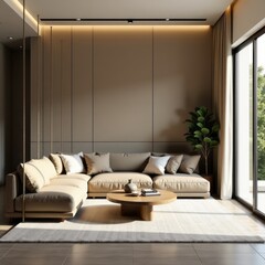 A lovely living room with a brown sofa and white ones with hanging swings real estate 