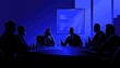 © Inkreatif - Business Meeting in a Blue Room,  Discussions  Take Place with  Important Topics & Ideas
