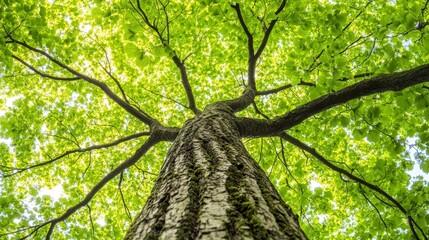 Wall Mural - Towering green giant, a majestic tree with lush foliage reaching for the sky