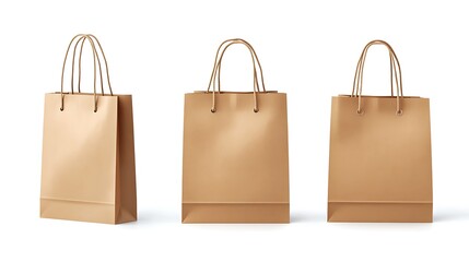 Three blank brown kraft paper shopping bags