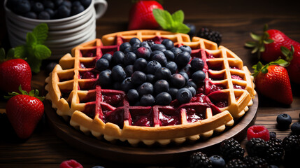 Wall Mural - Summer berry pie with fresh fruits and lattice design