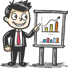 Wall Mural - Corporate doodle character presenting a graph