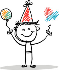 Wall Mural - Funny doodle character with a party hat