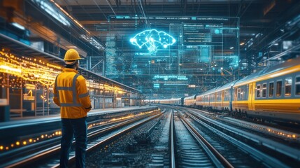 Wall Mural - rail maintenance optimization using predictive data and ai to prevent breakdowns and delays