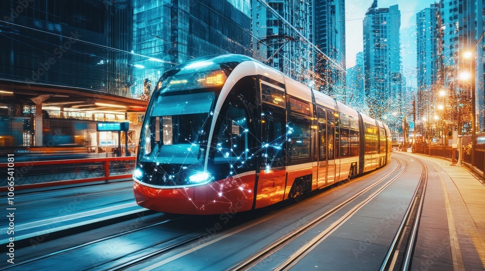Public transport network with buses, trains, and trams connecting major ...