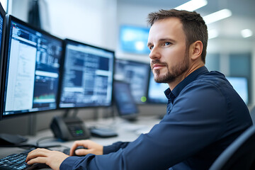 Modern operations room with business leaders using