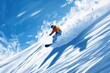 © Syahrul Zidane A - A snowboarder carving through fresh powder on a steep mountain slope