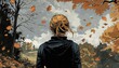 © nahwul - A girl watching the autumn leaves fall. A girl alone in autumn is perfect for an illustrated novel cover.