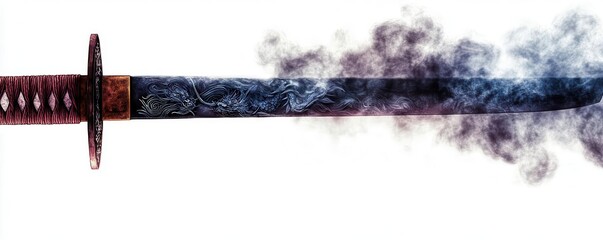 A stunning close-up of a katana sword with wisps of smoke, highlighting its intricate design and cultural significance.