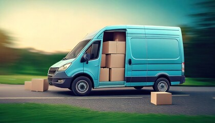 Delivery van with cardboard boxes. Transportation. 3d illustration 