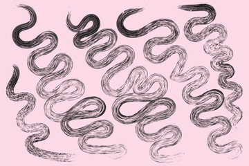 Wall Mural - tbold wavy grunge lines. horizontal black hand drawn brush strokes vector seamless pattern. geometri
