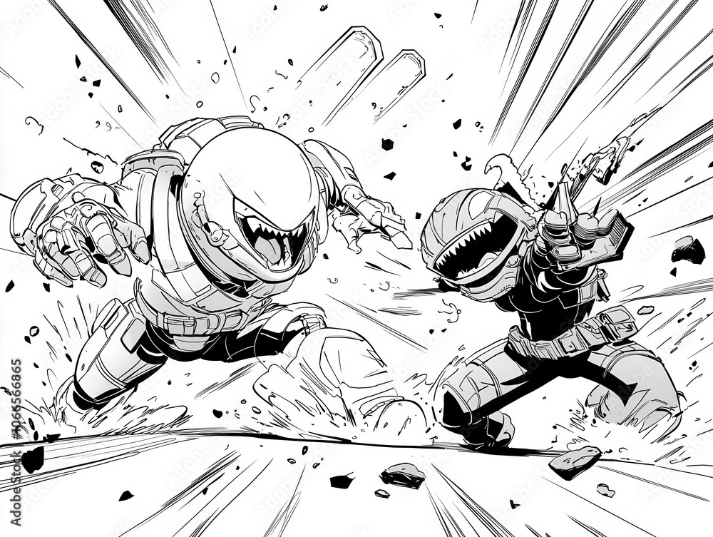 Dynamic action scene featuring two cartoon creatures in an intense ...