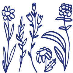 Wall Mural - Flower sketch. Hand drawn vector illustration. Blue pen or marker drawing. Primitive kids picture