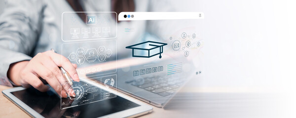 education concept for success. e-learning program certificate and online education learning workshop