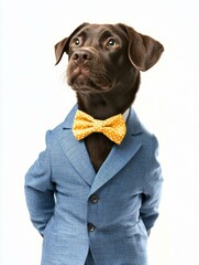 Sticker - A dog dressed in a suit and bow tie. AI.