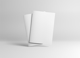 Wall Mural - two floating magazine covers mockup on white background with soft shadows. 3d rendering