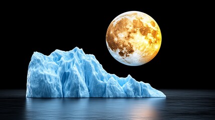 iceberg and full moon in dark night sky climate change nature polar landscape