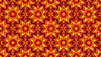 Poster - Intricate pattern of radiating stars in warm tones of red and yellow