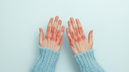 Person with allergic contact dermatitis on the hands, showing red, itchy, inflamed skin   contact dermatitis, inflamed skin, hand problem