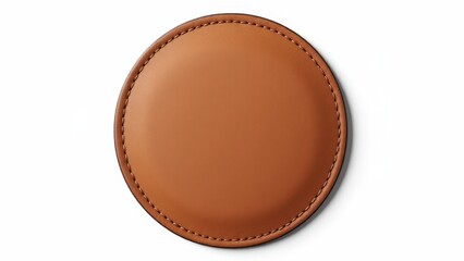 minimalistic custom leather patch with visible grain and subtle stitching, ready for branding