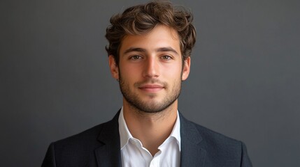 A young man in a suit looks directly at the camera with a confident and professional expression. He is wearing a white shirt underneath the suit jacket.