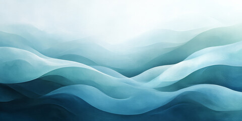 A tranquil abstract background featuring soft blues and greens, with gentle waves and organic shapes that suggest calmness