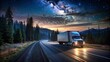 Long Haul Overnight Trucking on a Dark Country Highway - Logistics in Motion
