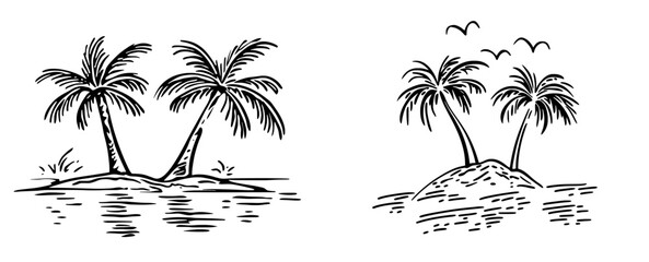 Wall Mural - a hand-drawn doodle of two palm trees.