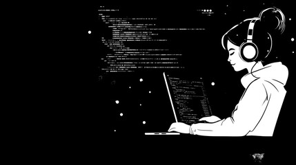 Headphones worn by a minimalist developer working on code