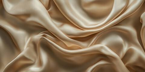 Wall Mural - Delicate silk fabric texture in warm champagne tones with soft, flowing folds and gentle light reflections