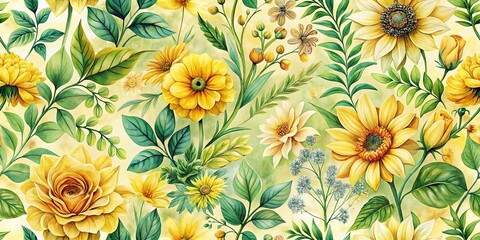 Wall Mural - A Vibrant Tapestry of Golden Blooms and Lush Foliage, Intertwined in a Symphony of Summer Colors