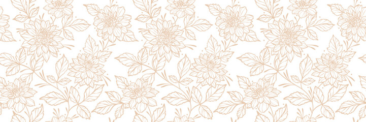 Wall Mural - dahlia vector banner, seamless repeating floral pattern, elegant flower illustration background, wid