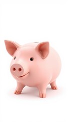 Wall Mural - A pink piggy bank sits on a white surface, ready to save your coins