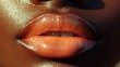 © ThuyTrang - Extreme close-up of peach lips with matte texture and a hint of shimmer, velvety and smooth, softly illuminated to enhance the subtle glow and detail, high-definition, radiant and soft, beauty shot.