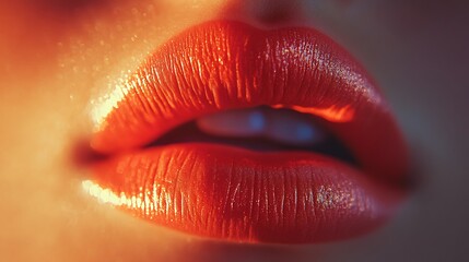 Intense close-up of coral matte lips, velvety texture highlighted by balanced studio light to showcase the lively, bright color and smooth surface, vivid, high-resolution, beauty-focused photography.