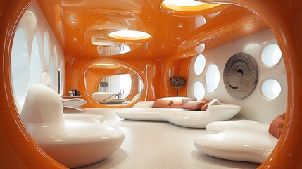 Leinwandbilder - Orange futuristic apartment interior.