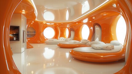 Poster - Orange futuristic apartment interior.